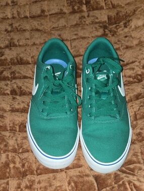 Nike Green Canvas Sneakers with White Swoosh and Blue Trim